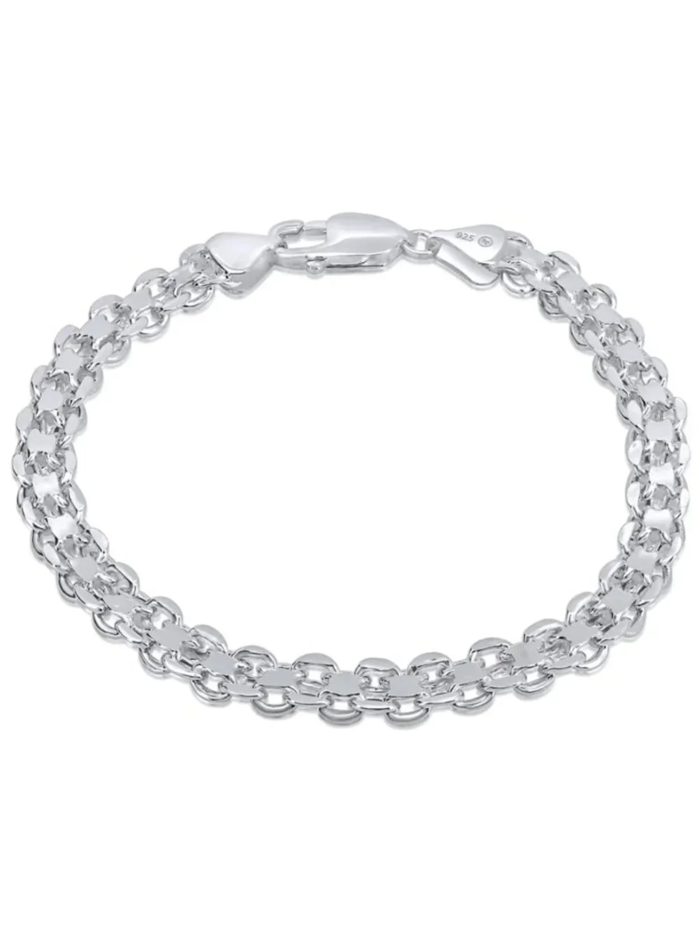 Sterling Silver 925 High Polished Double Link Bracelet 6.5mm 8 inches